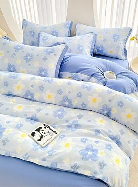 新款小清新A类水洗棉麻四件套纯棉水洗棉三件套床单床笠款套件