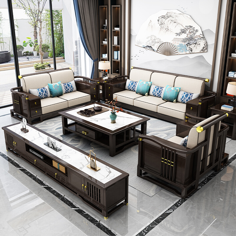 新中式实木沙发组合约禅意中式风冬夏两用家用别墅客厅家具