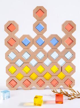 亚克力积木玩具配套拼搭构建十字积木儿童实木叠叠高幼儿园