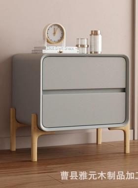 轻奢风床头柜卧室极简创意高级感床边柜小型实木皮质储物收纳柜子