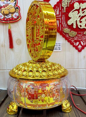 新年装饰招财用摆件发光铜钱旋转灯酒店中L商场橱窗柜台旺财用客