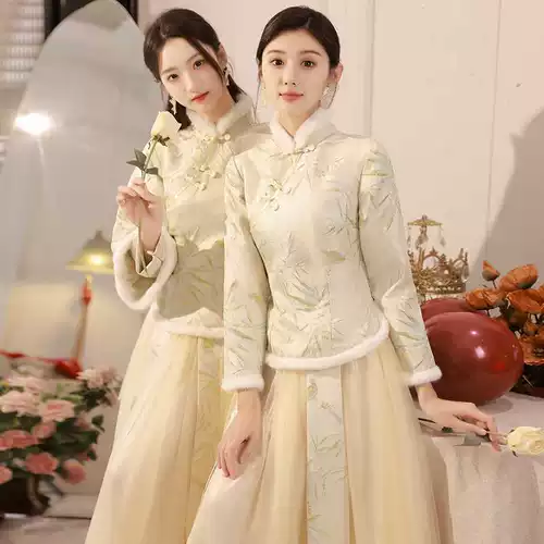 Утепленное платье подружки невесты, удерживающий тепло лонгслив, китайский стиль, для подружки невесты, изысканный стиль