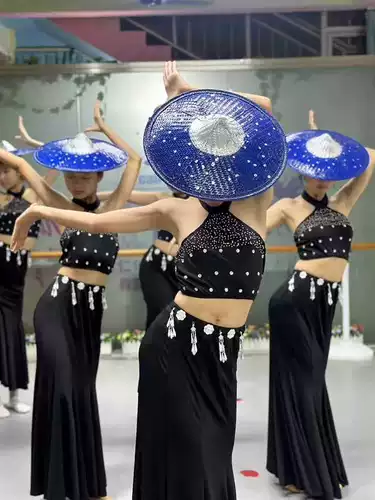 Костюм для танцевального шоу, юбка в складку, практика, новая коллекция, павлин, с акцентом на бедрах, рыбий хвост