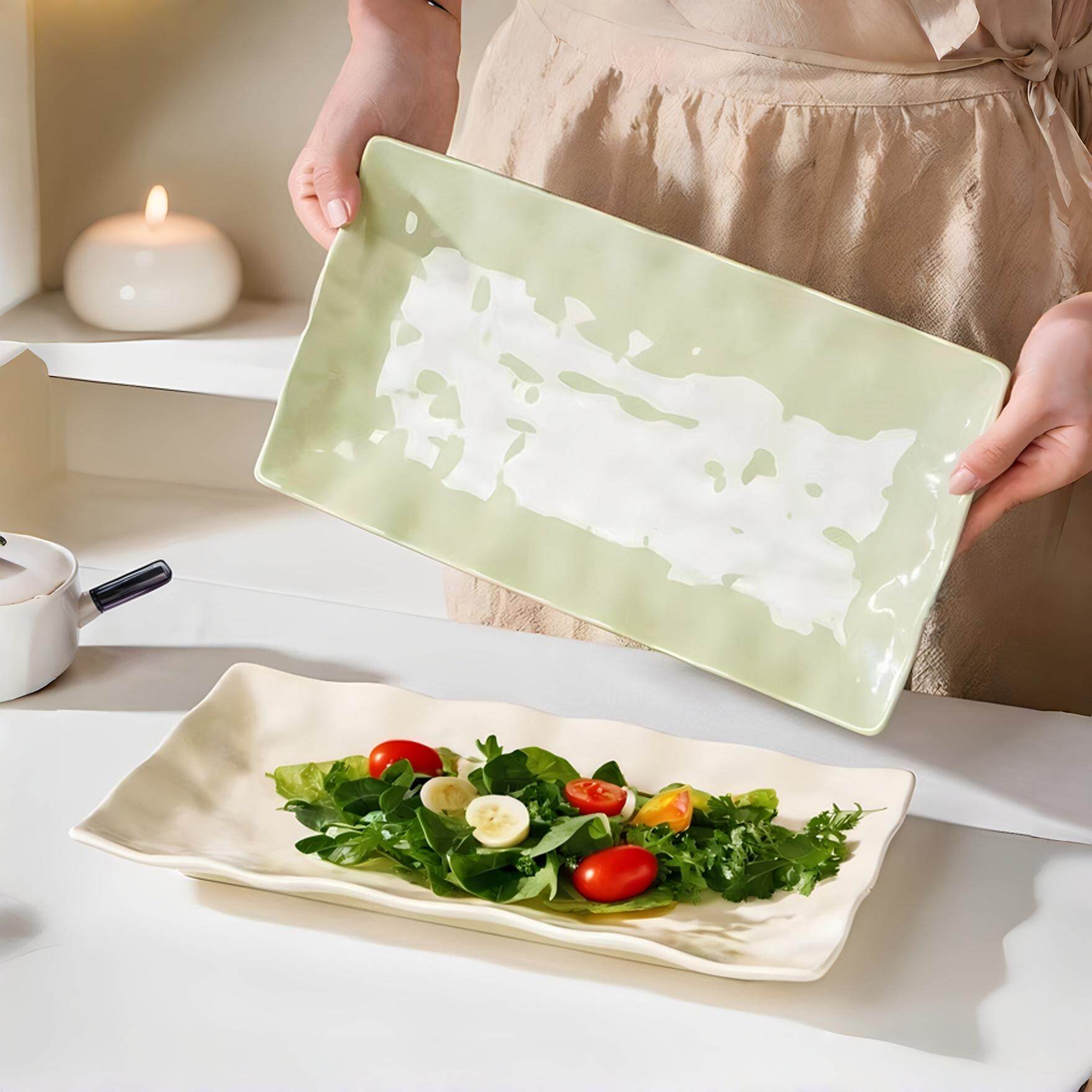 奶油风鱼盘家用陶瓷2024新款网红蒸鱼盘子高级感12英寸长盘菜盘子