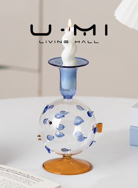 U Mi LIVING · 蓝珀 | 烛台创意高硼硅玻璃萌趣河豚造型摆件装饰