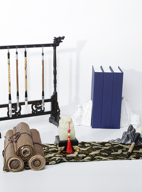 新中式古典书靠摆件样板房别墅会所书房山形书挡书立毛笔架装饰品