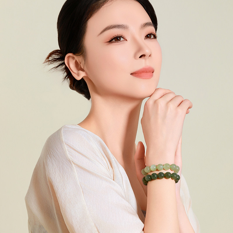梦金园湖水绿和田玉手链碧玉散珠DIY手串玉石串新中式国潮送妈妈,淘宝优惠券,粉丝福利购,淘宝优惠卷