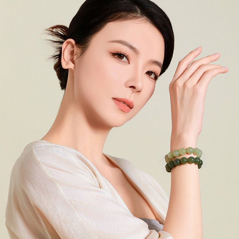 梦金园湖水绿和田玉手链碧玉散珠DIY手串玉石串新中式国潮送妈妈,淘宝优惠券,粉丝福利购,淘宝优惠卷