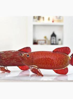 琉璃金龙鱼摆件玻璃工艺品北欧轻奢样板房办公室装饰乔迁开业礼品