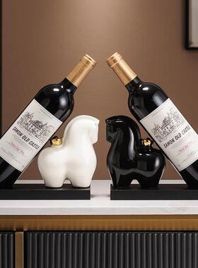 马上有钱酒架摆件新中式轻奢创意红酒瓶酒托客厅酒柜装饰乔迁礼物