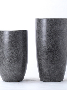 现代极简家居灰色皮纹落地大花瓶样板房客厅酒店T售楼部陶瓷工艺