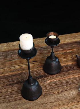 热销美式软装烛台中式茶室家居摆件酒店铸铁民宿仿古蜡台道具复古