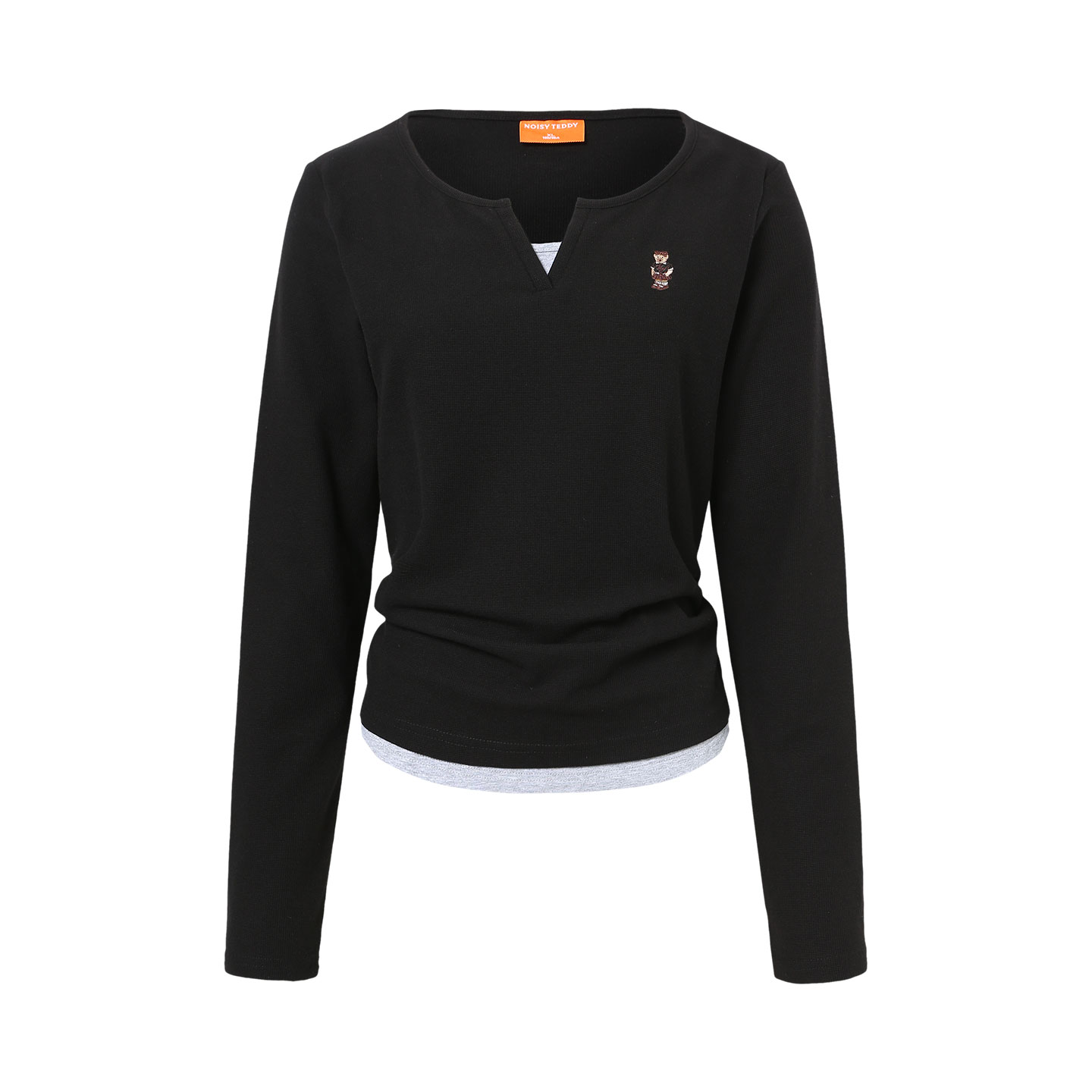 NOISY TEDDY25年秋季新款时尚潮流纯色女士V领长袖T恤衫收腰显瘦 - 图3