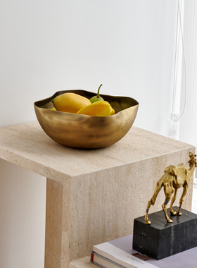 欧式轻奢铝制新中式做旧不规则y圆碗收纳果盘花器样板间金属钵摆