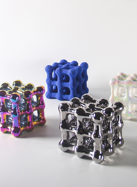 现代简约电镀陶瓷几何正方体摆件北欧家居样板房间客W厅酒柜装饰