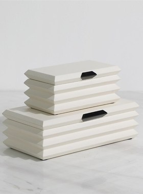 现代轻奢简约白色木质首饰盒样板间卧F室衣帽间梳妆台软装饰品摆