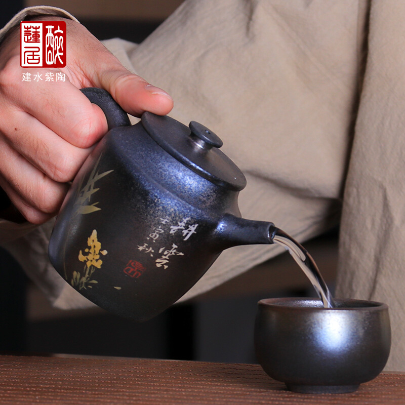 建水紫陶壶复古柴烧壶泡茶壶功夫茶壶普洱茶壶/彩填柴烧壶 W33 - 图2