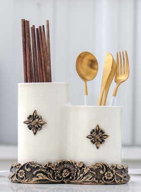 极速家居饰品厨房餐桌装饰品摆设筷子筒摆件收Q纳双筒沥水陶瓷工