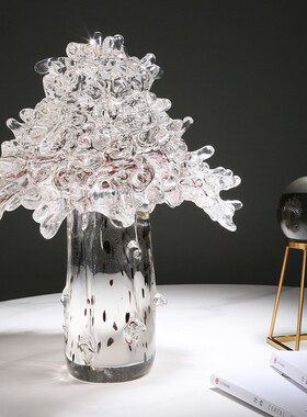 轻奢抽象琉璃发财树艺术摆件现z代别墅样板房酒店玄关客厅装饰摆