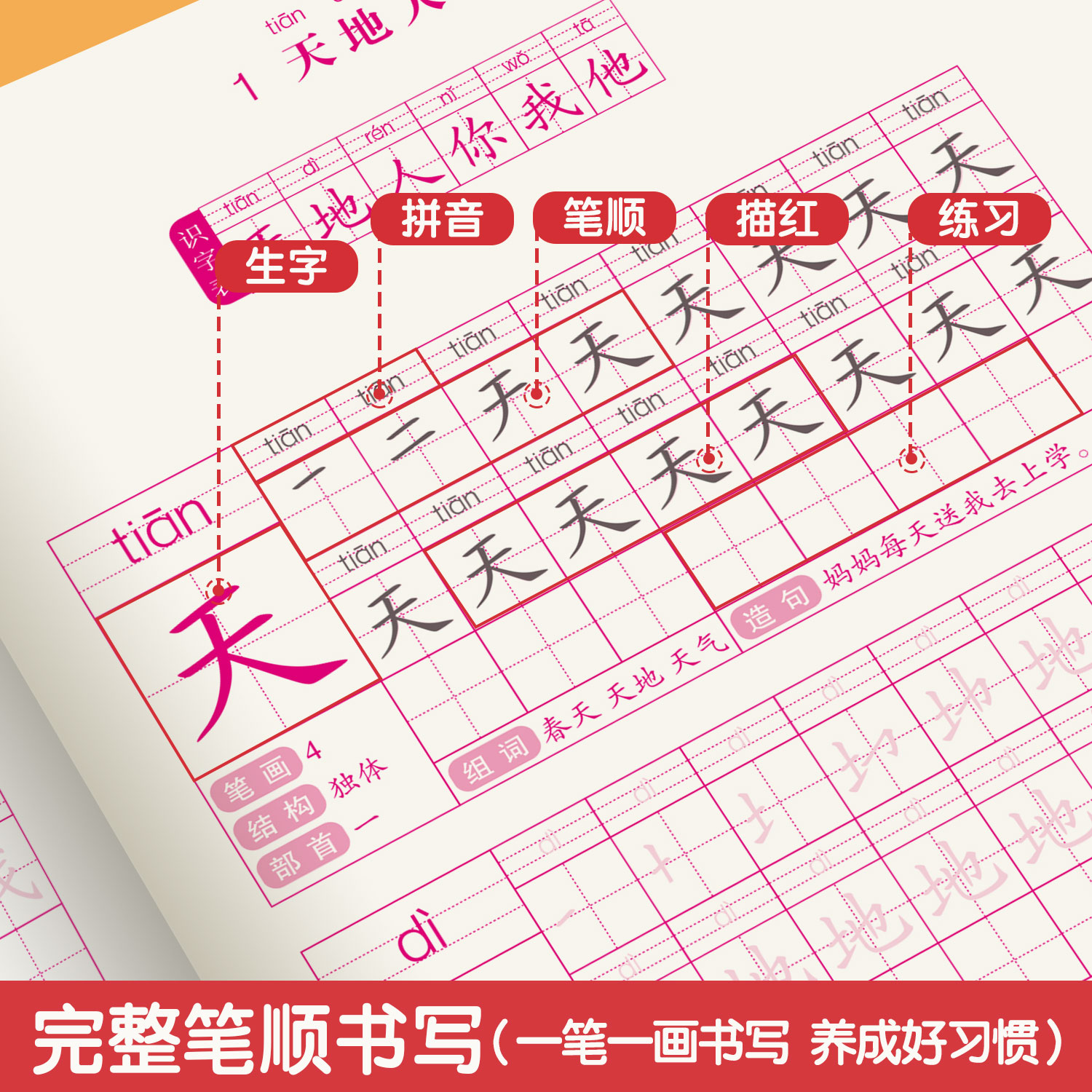 同步生字练字帖一二年级三四五六年级上下册楷书点阵描红儿童小学生语文人教版每一日一练硬笔书法初学者笔画笔顺练习写字专用本-图2