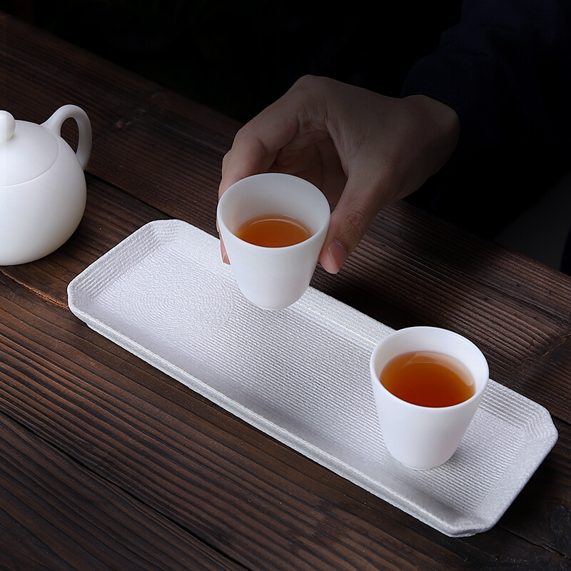 粗陶承壶干泡台现代简约客厅家用小型茶台白色陶瓷茶盘长方形托盘