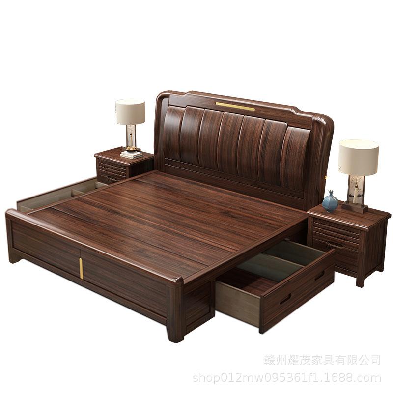 胡桃木实木床1米5箱体储物卧室家具双人床中式小户型家用1米8大床 - 图3