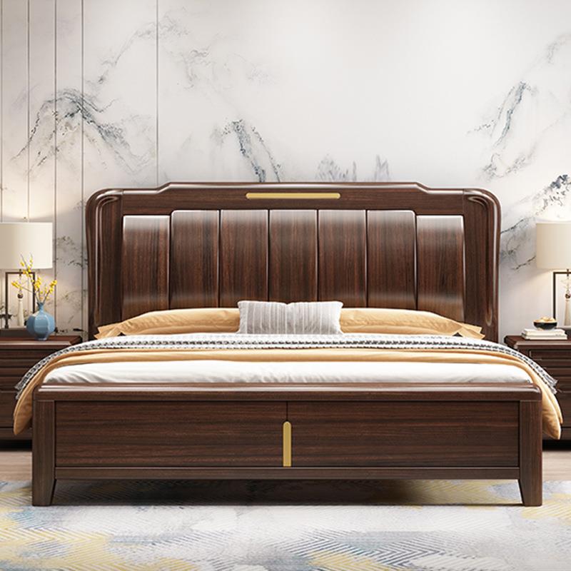 胡桃木实木床1米5箱体储物卧室家具双人床中式小户型家用1米8大床 - 图0