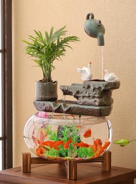 流水摆件循环水招财鱼缸客厅喷泉生财家居办公室桌面微景观装饰品