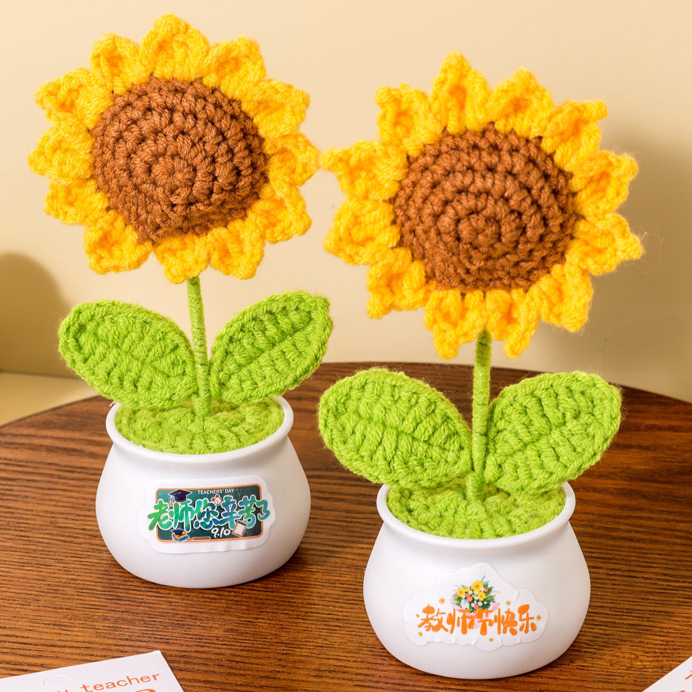 三八妇女节礼物送老师向日葵花束小摆件桌面手工编织毛线花成品
