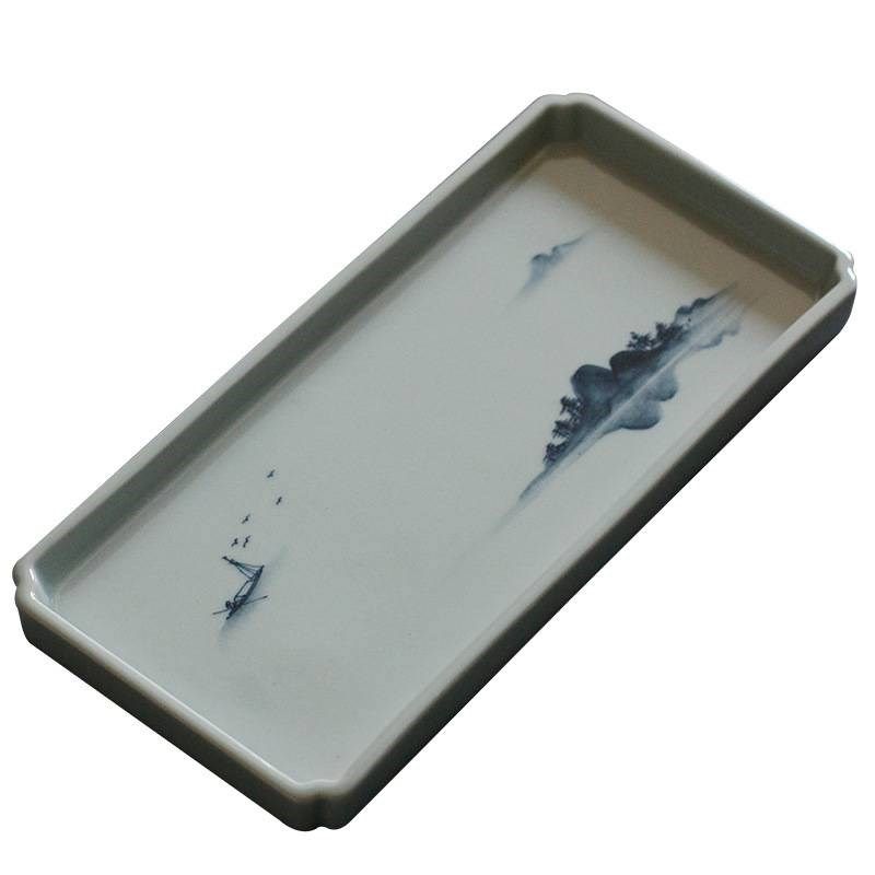 纯手绘古青c花陶泥山水茶盘 壶承杯垫功夫茶具单层干泡台茶道/零,淘宝优惠券,粉丝福利购,淘宝优惠卷