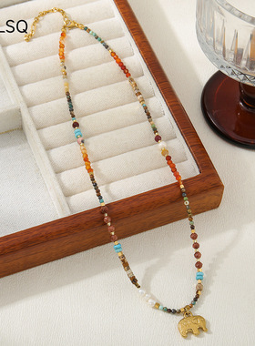 梦幻岛小象吉象串珠项链秋冬红玛瑙天然淡水珍珠锁骨链原创不