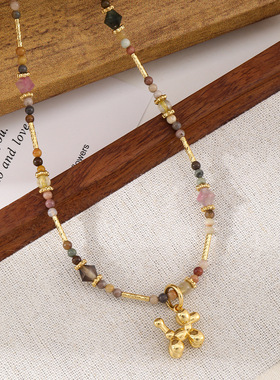 气球小狗吊坠设计天然碧玺串珠项链轻奢复古气质不易掉色锁骨