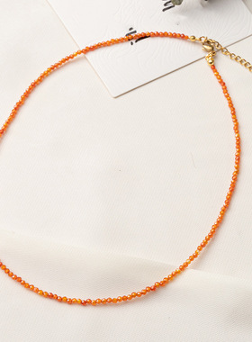 欧美小众设计感甜酷风串珠叠戴项链彩色极简百搭超细天然石锁骨