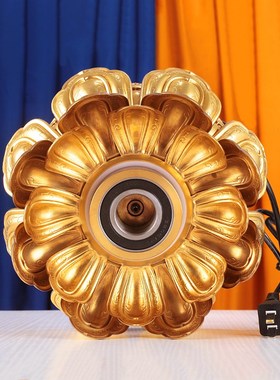 亚青铜银色红皮革电动转桶金幢西藏式家用摆件莲花桶底座客厅