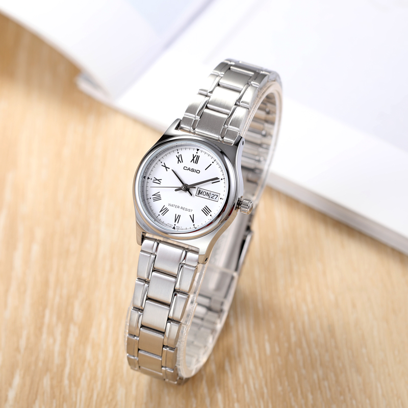 Casio卡西欧手表小表盘时尚简约小圆表银色复古女表LTP-V006D-7B-图0