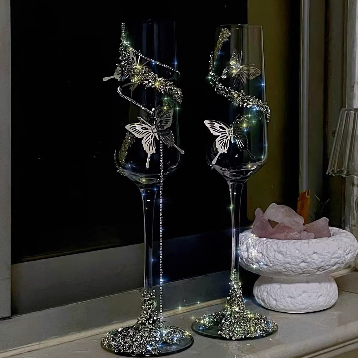 结婚敬酒杯DIY材料包水钻蝴蝶新娘高脚杯奢华婚礼用品送闺蜜礼物,淘宝优惠券,粉丝福利购,淘宝优惠卷