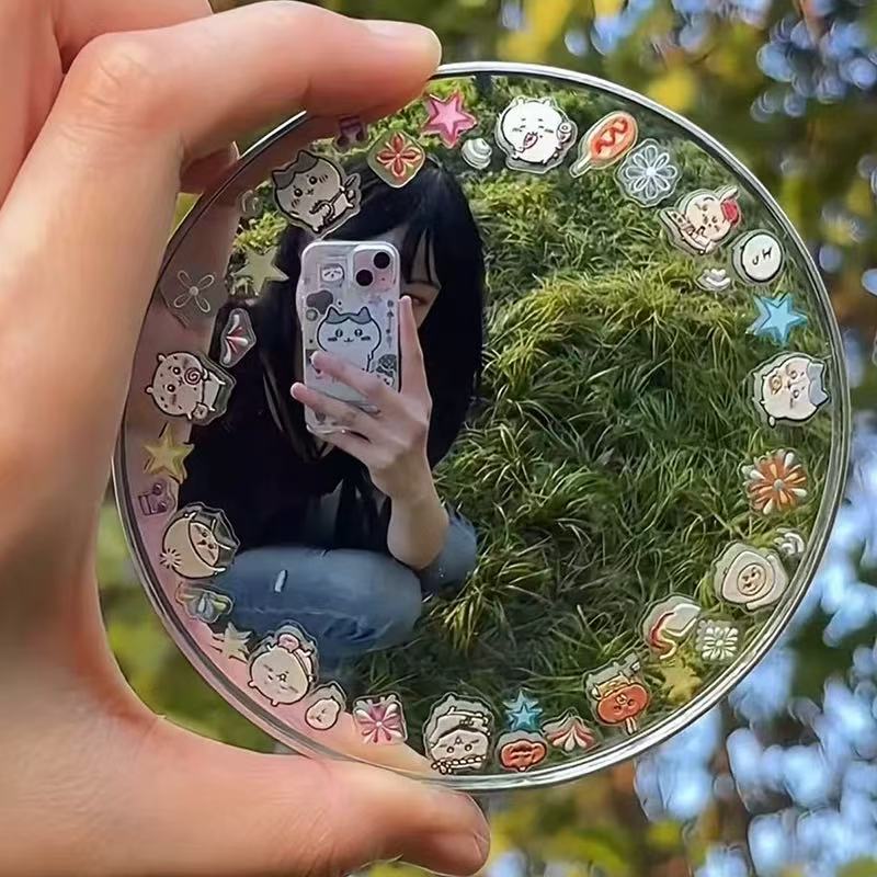 手持凸面镜旅行拍照反光镜小圆镜情侣自拍道具小巧便携出片神器 - 图3