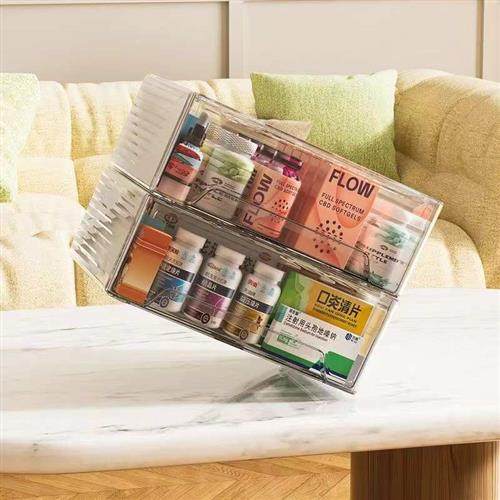 Drawer-type medicine storage storage box for household multi-layer dustproof medicine finishing box desktop transparent stackable medicine box