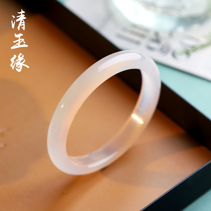 清玉缘纯天然玛瑙手镯女款香槟金玉髓玉镯子白月光高冰透冰种正品 - 图3