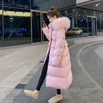 90 white duck suede raccoon fur collar down jacket with woman long style 2023 winter dress new pink loose cashew thickened jacket