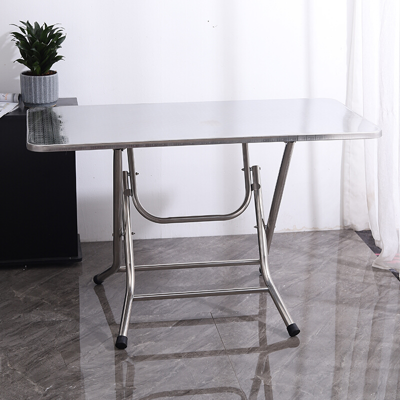 不锈钢桌子可折叠长方形桌户外便携桌工作台家用餐桌烧烤摊桌饭桌 - 图1