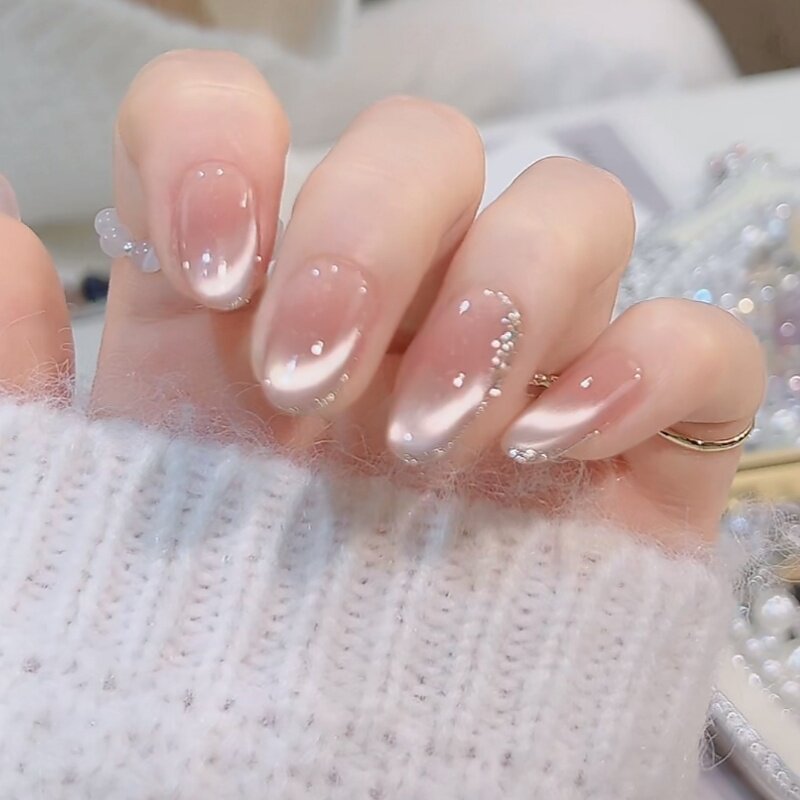 白月光冰透裸色纯欲猫眼日常高级显白手工穿戴甲气质美甲婚甲贴片,淘宝优惠券,粉丝福利购,淘宝优惠卷