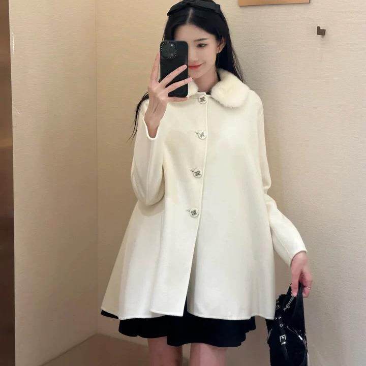 【现货】NOTHING WRITTEN赵露思同款水貂拼接羊毛斗篷外套女上衣,淘宝优惠券,粉丝福利购,淘宝优惠卷
