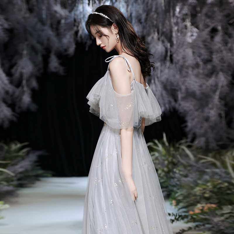 灰色姐妹团伴娘服2024新款晚礼服连衣裙女平时可穿冬季高级感闺蜜