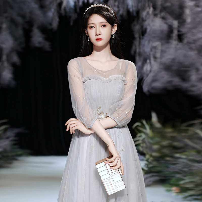 灰色姐妹团伴娘服2024新款晚礼服连衣裙女平时可穿冬季高级感闺蜜