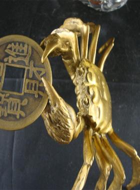 新纯铜螃蟹摆件横财将军客厅家居镇宅招财摆件书房X送铜钱炒股创