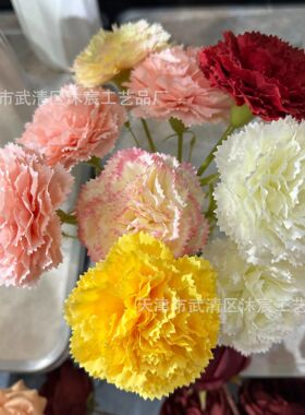 厂家粉色支康乃馨仿真花母亲节节日礼物绢花人造花摄影道具