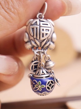 醒狮戏球925银扩香香囊球吊坠