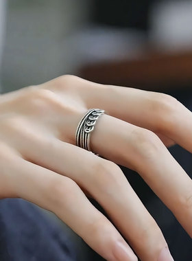 925银金钱缠绕新中式个性戒指