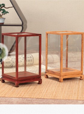 小叶紫檀越南黄花梨玻璃罩玉器茶壶铜器摆件橄榄核雕展示微防尘罩